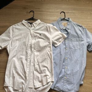 Men's Casual Button-Down Shirts - White and Blue